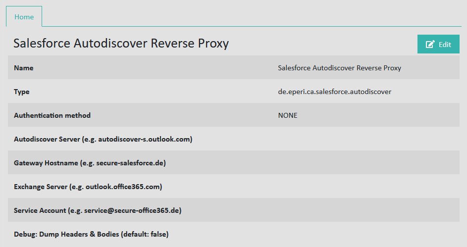 Salesforce Autodiscover Reverse Proxy App settings