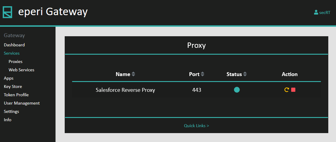 Admin Console - Services page