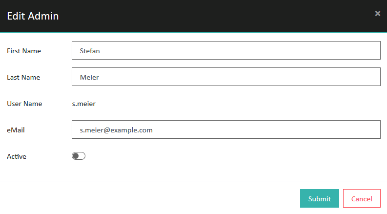 Details of the admin account