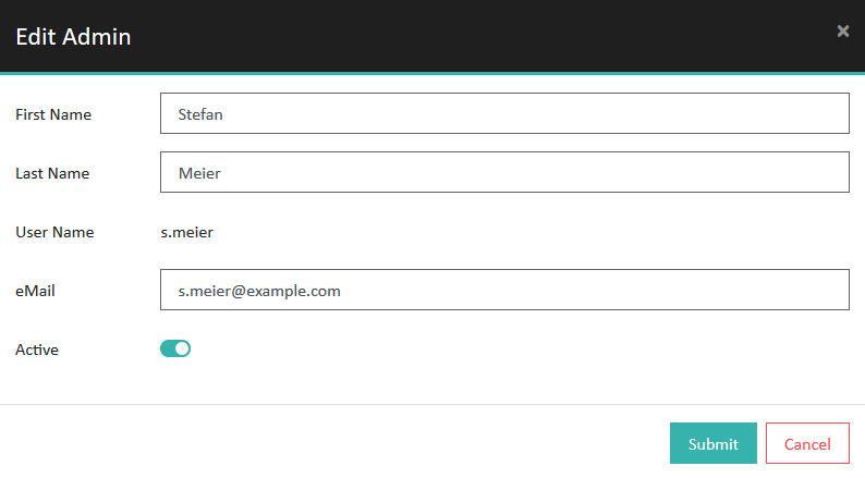 Details of the admin account