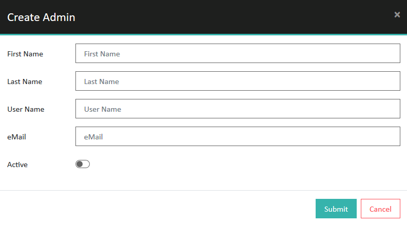 Details for the new admin account