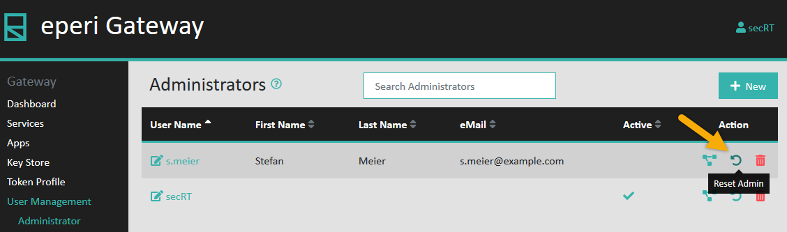 Reset admin action