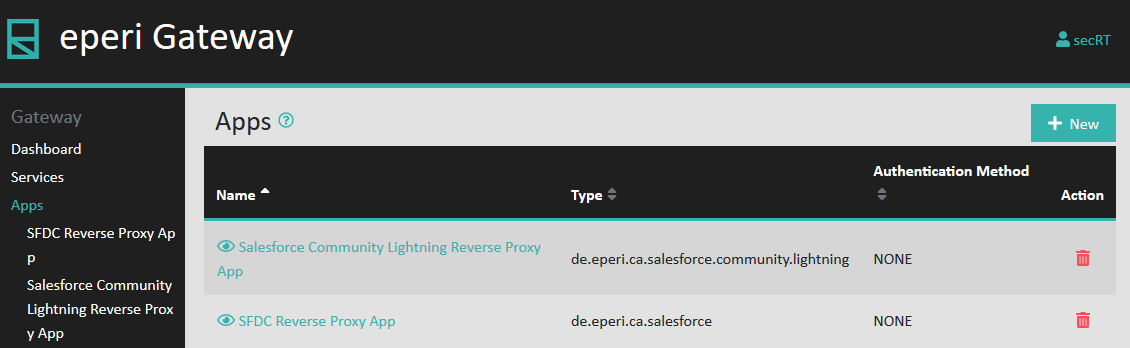 Admin Console - Apps page