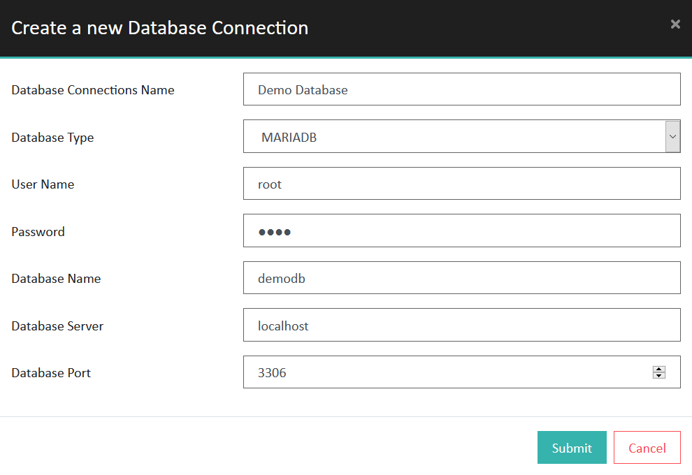 Enter database configuration