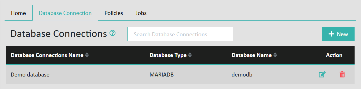 Example of configured database connections