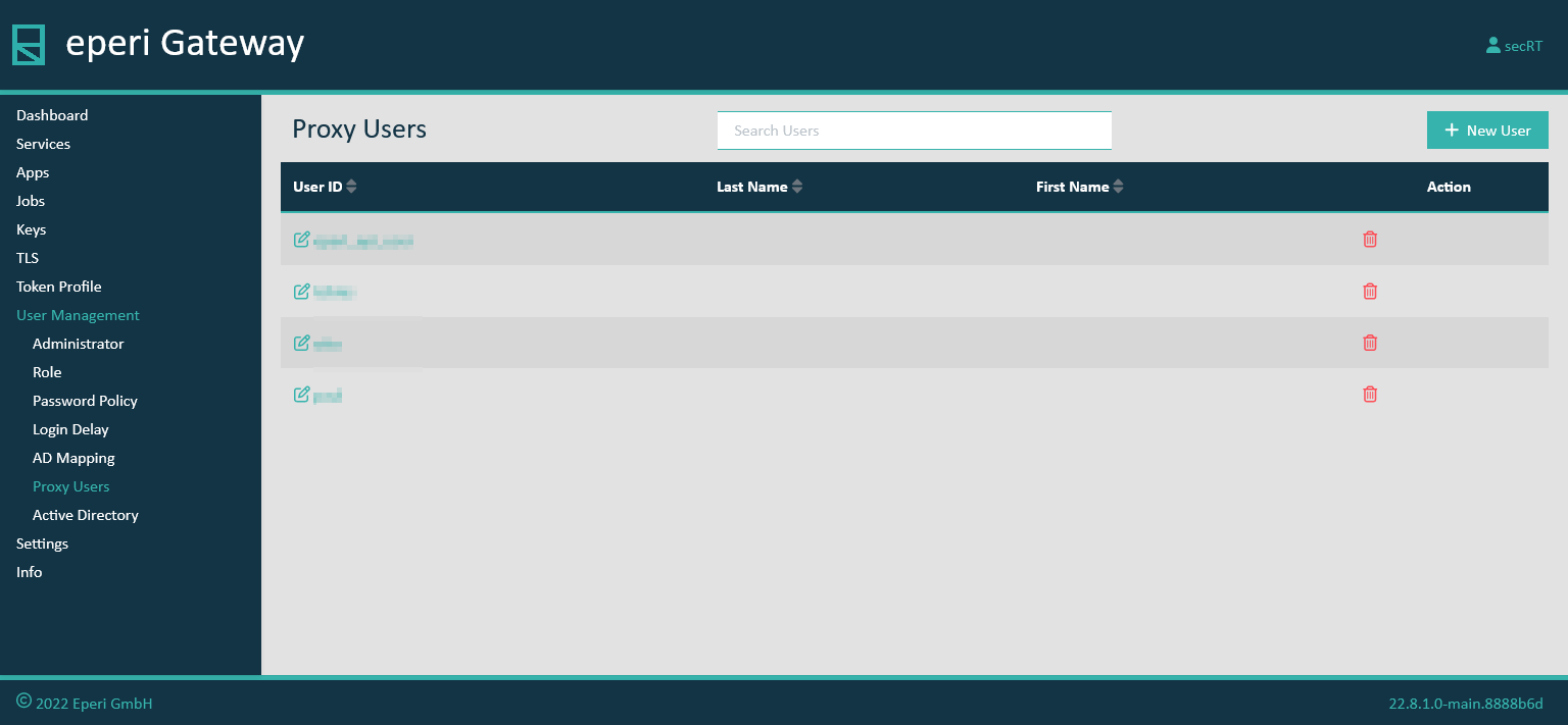 Admin Console - Proxy Users tab
