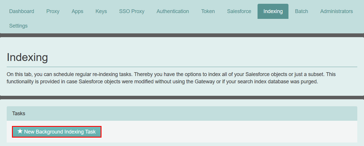 Admin Console - New Background Indexing Task