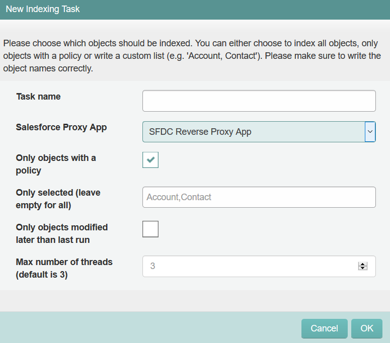 New Indexing Task details