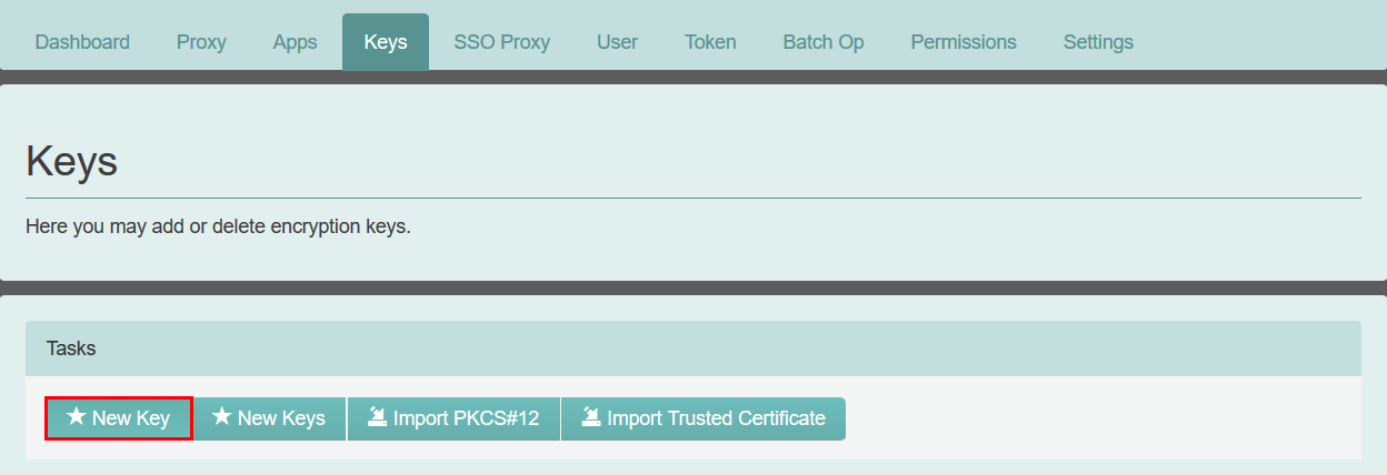 eperi sEcure Admin Console - New key