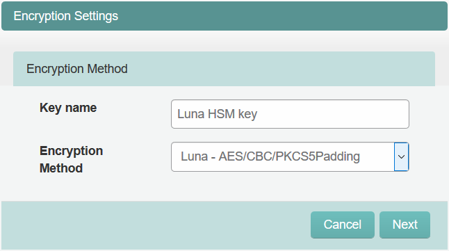 New key - encryption settings