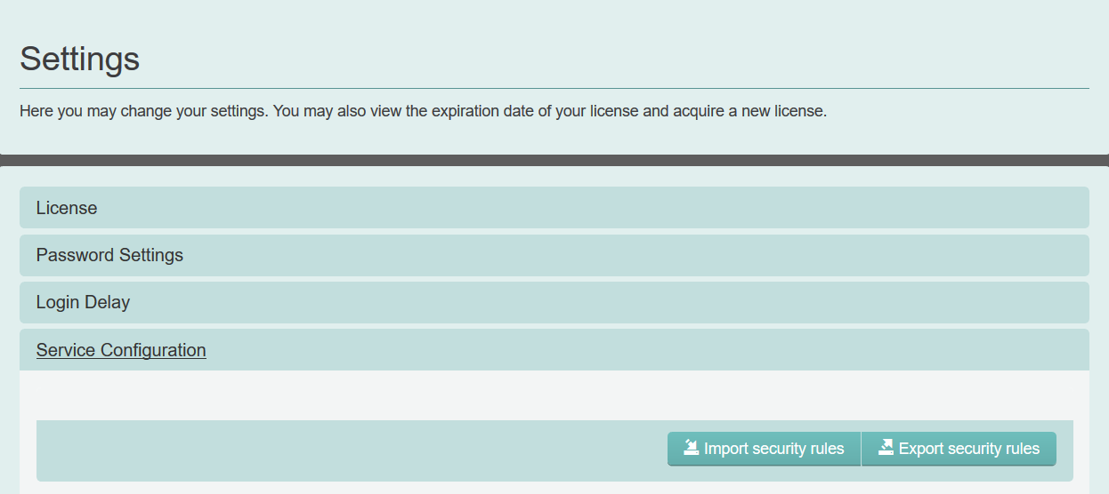 Service Configuration settings