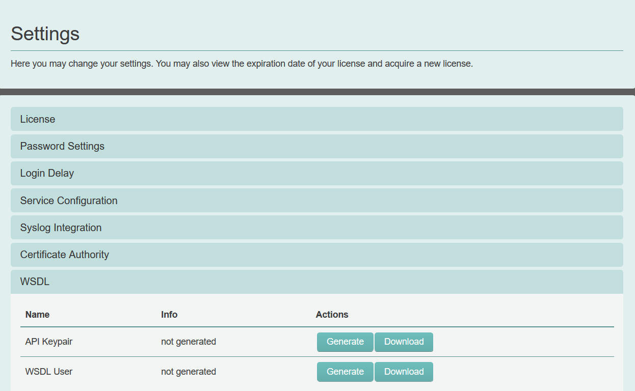 WSDL settings