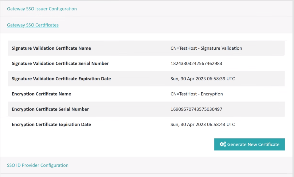 Gateway SSO Certificates