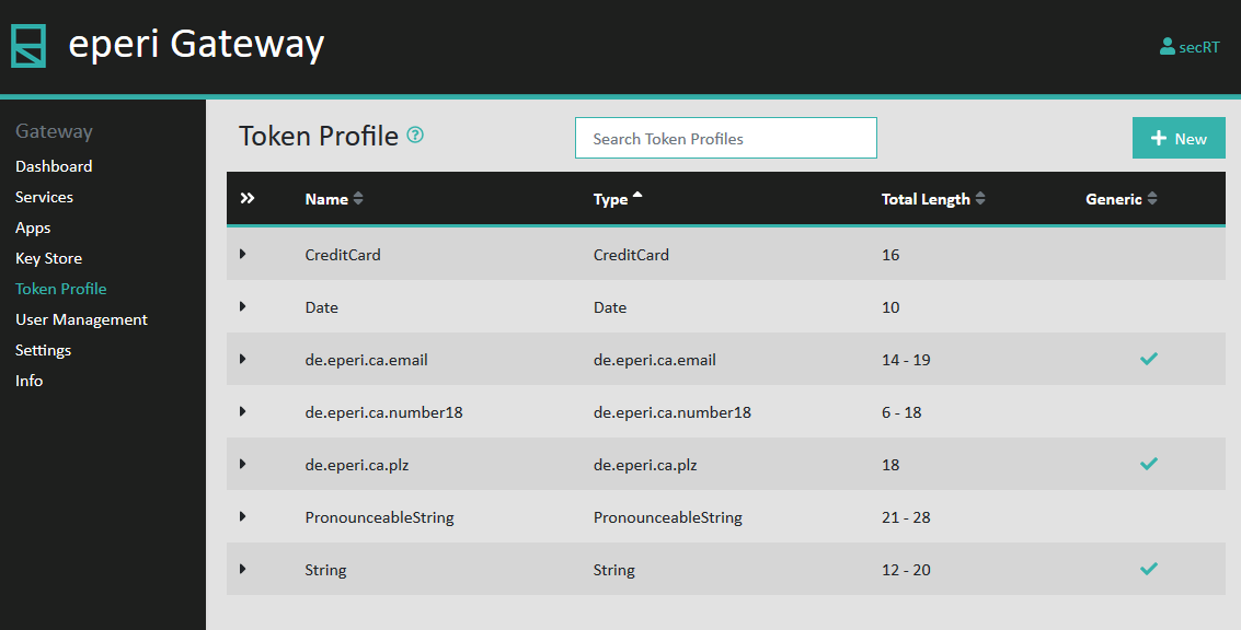 Admin Console - Token Profile page