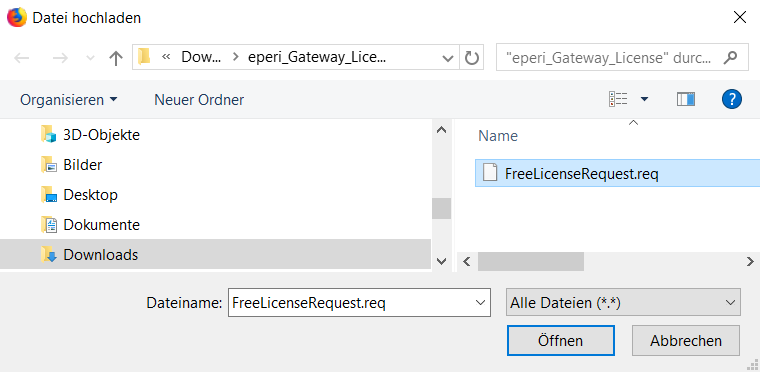 License - Select request file