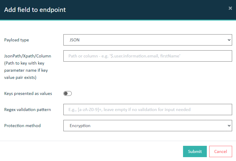 Details for endpoint configuration with encryption"