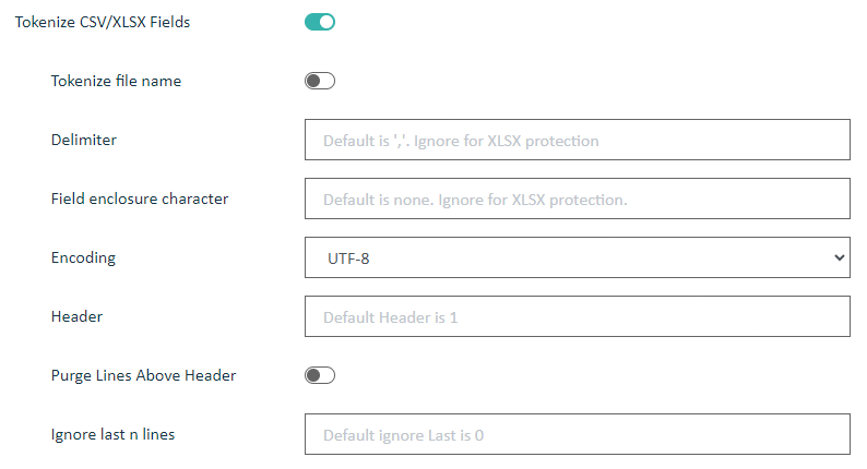 Tokenize CSV/XLSX Fields