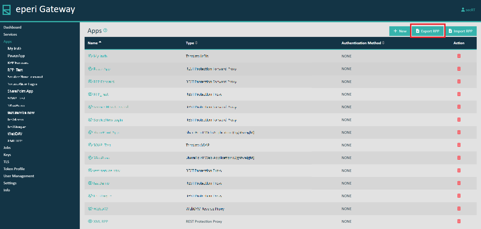 Export RPP - REST Protection Proxy
