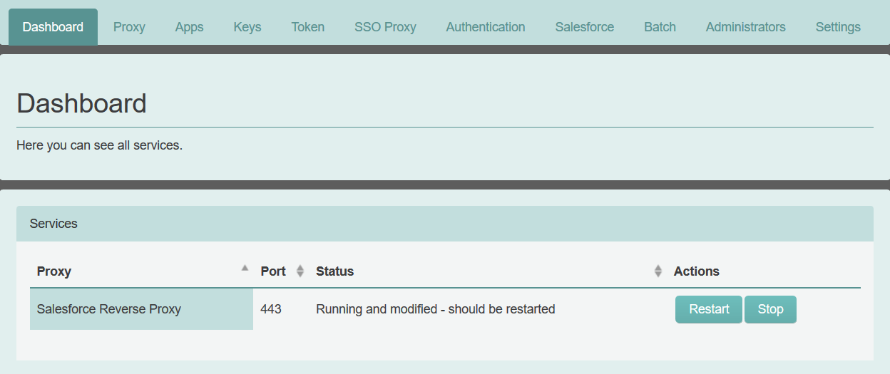 Dashboard - restart proxy