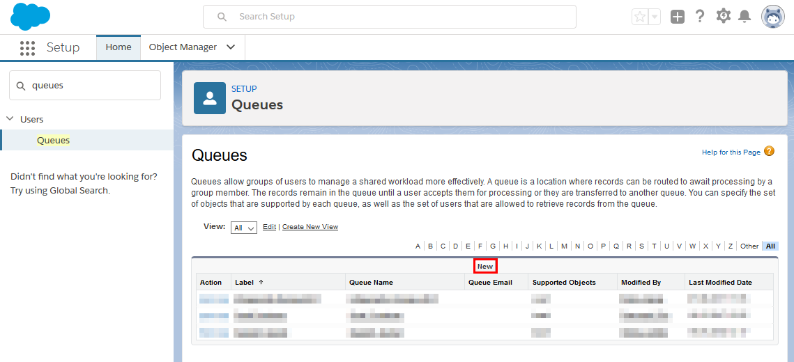 Queues overview page