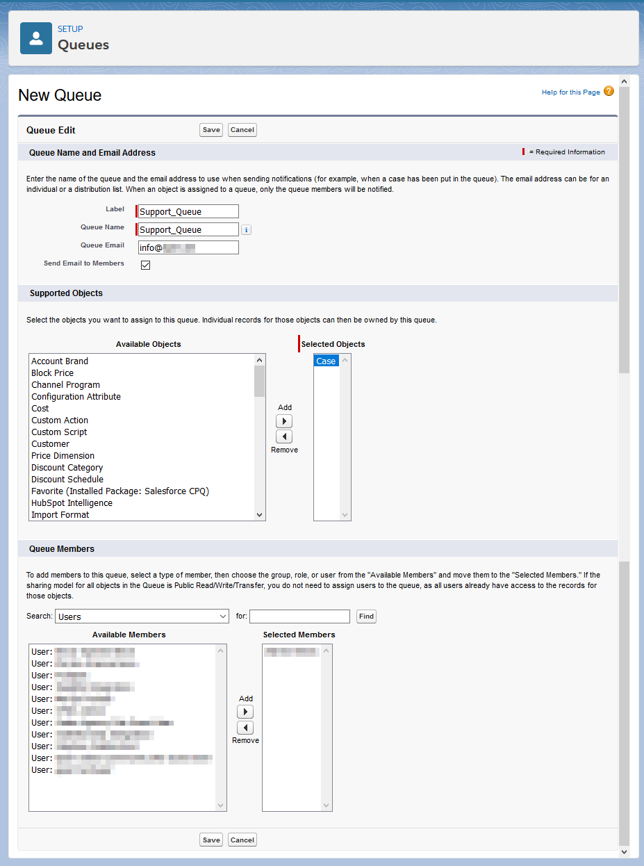 Configure new support queue